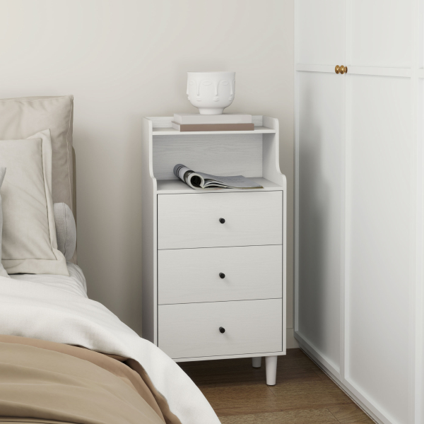 HOMCOM Cómoda com 3 Gavetas Cómoda de Quarto Estreita com Prateleiras Abertas Anti-Tombo Gaveteiro Alto 47x29x95 cm Branco Acinzentado - Image 9