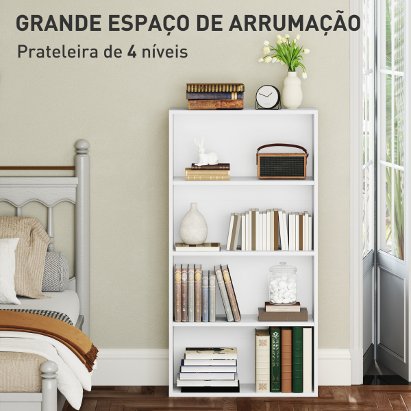 HOMCOM Estante de 4 Níveis Estante para Livros com 2 Prateleiras Ajustáveis para Sala de Estar Escritório Quarto 60x24x115,5 cm Branco - Image 4
