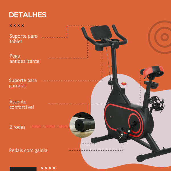 SPORTNOW Bicicleta Estática com Ecrã LCD Assento e Guiador Ajustáveis Volante 4 kg e Porta Garrafa  93x48,5x102-112 cm Vermelho - Image 8