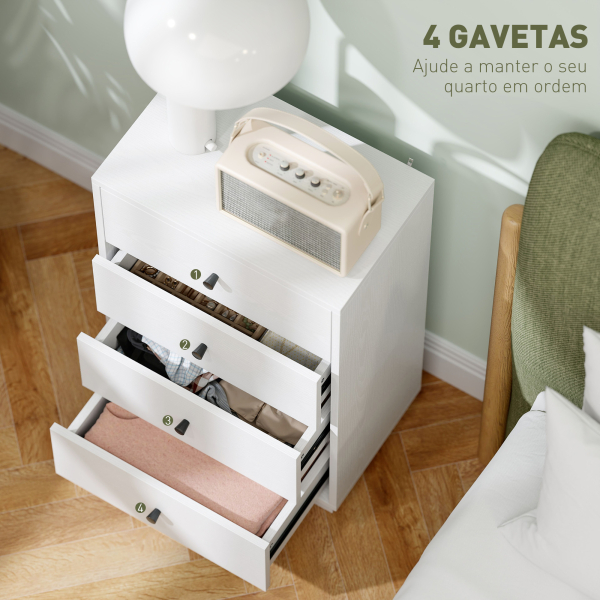 HOMCOM Cómoda de 4 Gavetas Cómoda para Dormitório Moderna Cómoda Estreita para Sala de Estar Corredor 47x29x75 cm Branco - Image 4