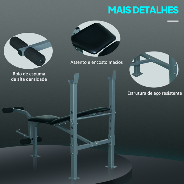 HOMCOM Banco de Musculação máquina de fitness com encosto ajustável 165x68x114cm Preto - Image 7