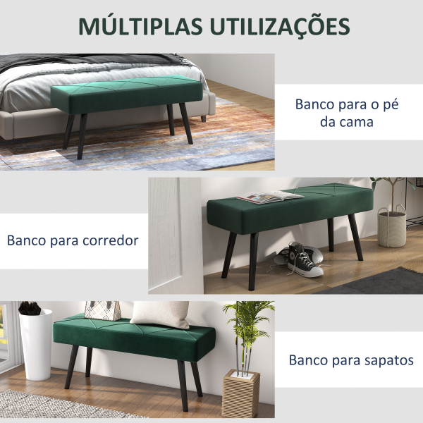 HOMCOM Banco de Pé de Cama Multifuncional e Moderno Banco de Dormitório com Pés de Aço e Assento Acolchoado 100x36x45 cm Verde - Image 6