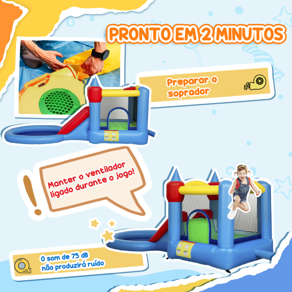 AIYAPLAY Castelo Insuflável 4 em 1 para Crianças com Escorrega Piscina de Bolas Cesto e Saco de Transporte 415x205x190 cm Multicor - Image 7