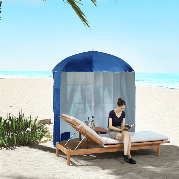 Outsunny Chapéu de Sol de Praia com Painel Lateral Ø220x220 cm com Manivela Manual 8 Hastes de Aço e Bolsa de Transporte Azul - Image 7