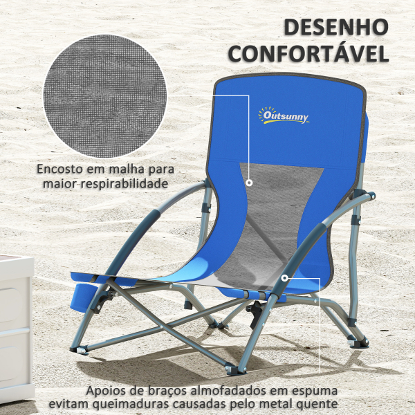 Outsunny Conjunto de 2 Cadeiras de Praia Dobráveis Cadeiras de Campismo Portáteis com Bolsa de Transporte 58x55x62 cm Azul - Image 5