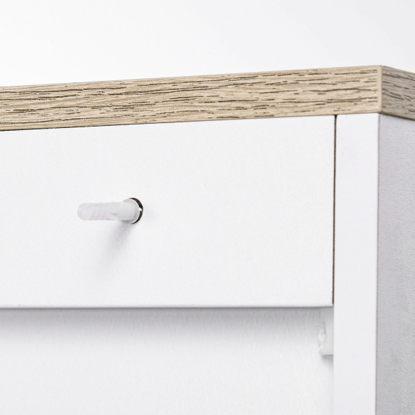 HOMCOM Aparador para Sala de Estar Móvel Buffet com 3 Portas e Prateleiras Ajustáveis 90x30x90 cm Branco e Madeira - Image 8