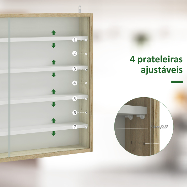 HOMCOM Vitrine de Parede de Madeira com Prateleiras Ajustáveis e 2 Portas Corredeiras de Vidro para Coleções Perfumes 80x9,5x60cm Madeira e Branco - Image 4