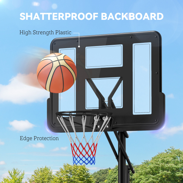SPORTNOW Tabela de Basquetebol de Exterior com Altura Ajustável Suporte Rodas Base Recarregável e Bolsa de Peso 90x60x305 cm Preto - Image 8