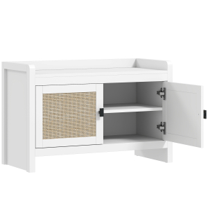 HOMCOM Banco Sapateira com Portas Frentes de Vime Prateleira para 8 Pares de Sapatos para Entrada Dormitório 80x35x52 cm Branco