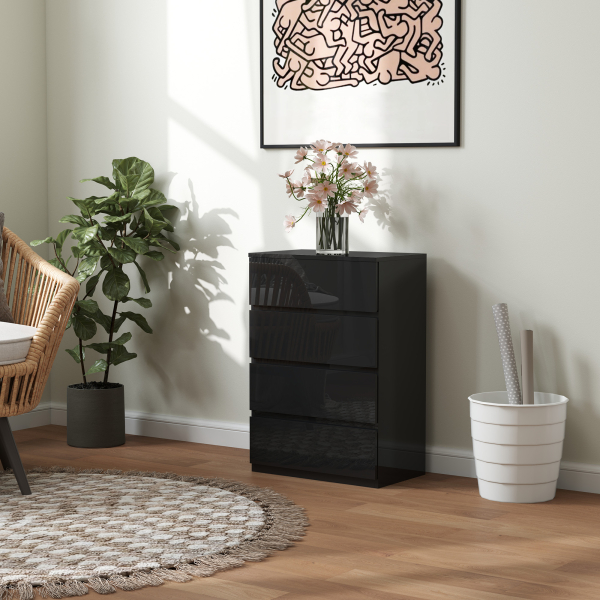 HOMCOM Cómoda com 4 Gavetas de Madeira Cómoda de Dormitório Cómoda Branca para Sala de Estar Estilo Moderno 55x34x80 cm Preto - Image 8