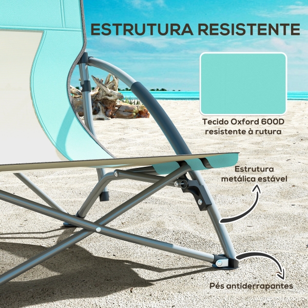 Outsunny Conjunto de 2 Cadeiras de Praia Dobráveis Cadeiras de Campismo Portáteis com Bolsa de Transporte 58x55x62 cm Azul Claro - Image 7