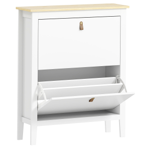 HOMCOM Sapateira Estreita com 2 Gavetas Prateleiras Ajustáveis e Puxadores em PU para 14 Pares de Sapatos 80x24x95,5 cm Branco