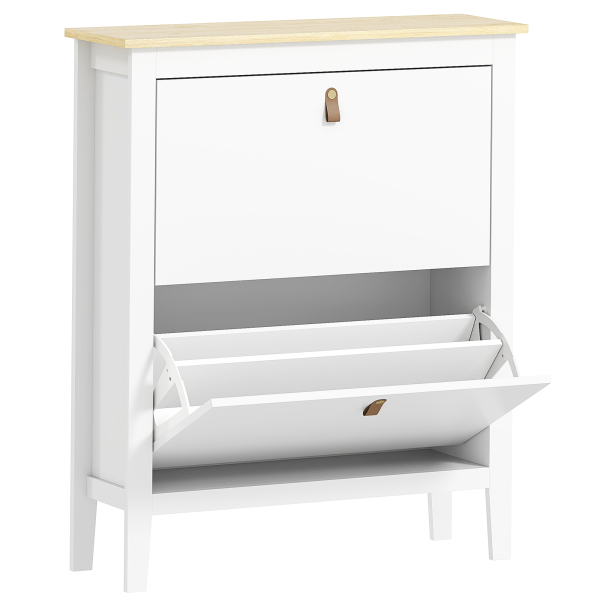 HOMCOM Sapateira Estreita com 2 Gavetas Prateleiras Ajustáveis e Puxadores em PU para 14 Pares de Sapatos 80x24x95,5 cm Branco