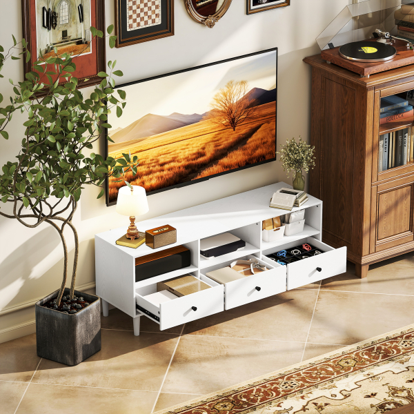 HOMCOM Móvel de TV Moderno com 3 Compartimentos Abertos 3 Gavetas para Televisão de 45/55/65 Polegadas 120x34x45 cm Branco - Image 2