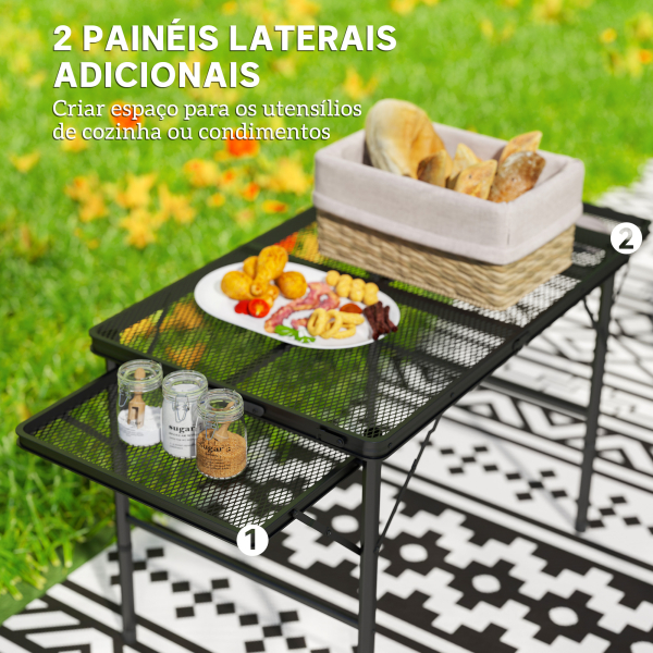 Outsunny Mesa Dobrável Campismo de Alumínio 137x62x67 cm com Laterais Abatíveis Altura Ajustável Bancada Metálica de Grade Preto - Image 4