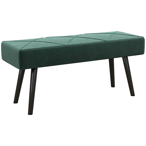 HOMCOM Banco de Pé de Cama Multifuncional e Moderno Banco de Dormitório com Pés de Aço e Assento Acolchoado 100x36x45 cm Verde