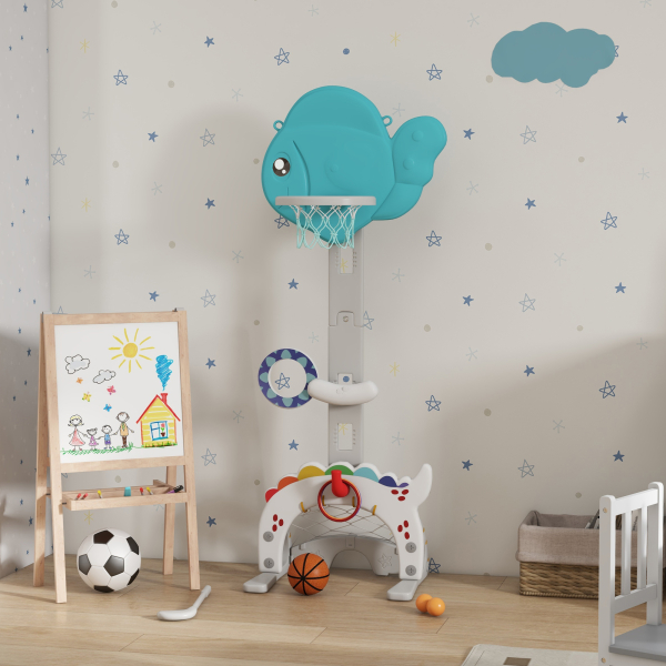 AIYAPLAY Cesta de Basquetebol para Crianças Altura Ajustável com Jogo de Lançamento de Bola de Futebol, Golf Multicolor - Image 2
