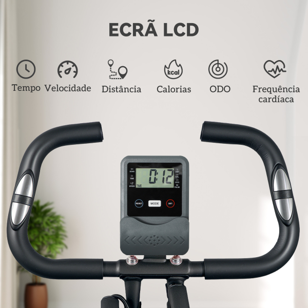 SPORTNOW Bicicleta Estática Dobrável com Resistência Magnética de 8 Níveis Encosto Volante Ecrã LCD e Banda de Resistência 43x97x109 cm Preto - Image 9