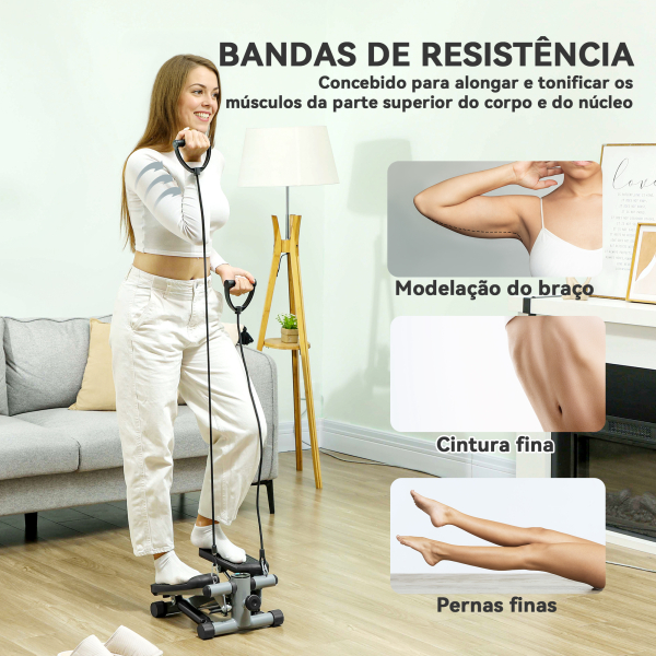 SPORTNOW Mini Step Máquina de Step Compacta com Bandas de Resistência Monitor LCD Pedais Antiderrapantes e Ajustáveis em Altura 41x30,5x18,5 cm Cinza - Image 4