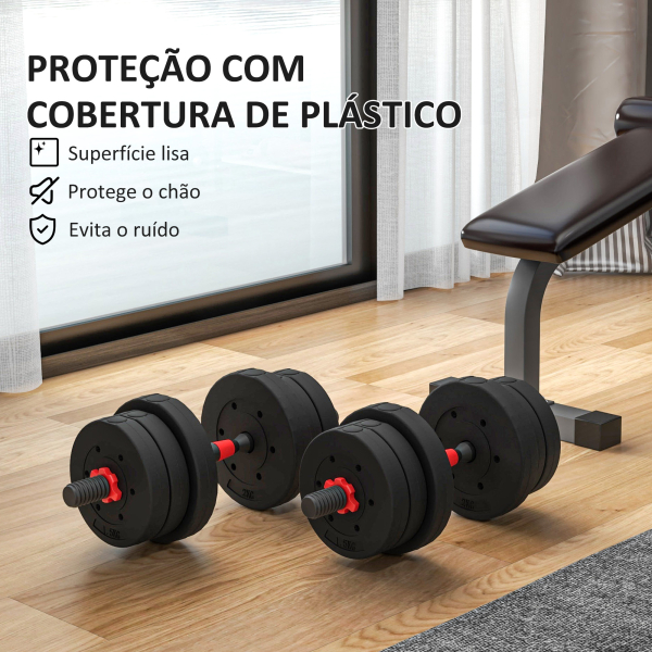 HOMCOM Conjunto de Halteres de 20 kg 2 em 1 com Barras de Conexão e Barra de Extensão Treinamento de Força e Levantamento de Pesos Preto - Image 7