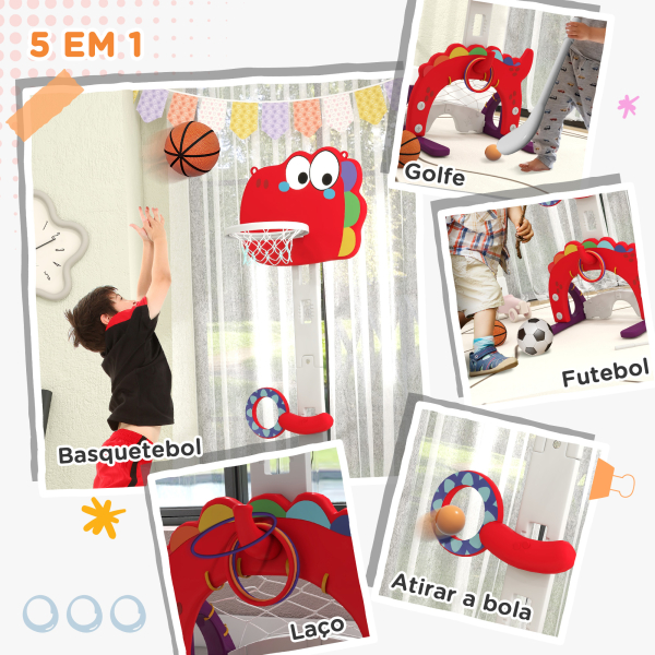 AIYAPLAY Tabela de Basquetebol 5 em 1 com Altura Ajustável Futebol Golf Aros Jogo de Lançamento 46x51x134-152 cm Vermelho - Image 5