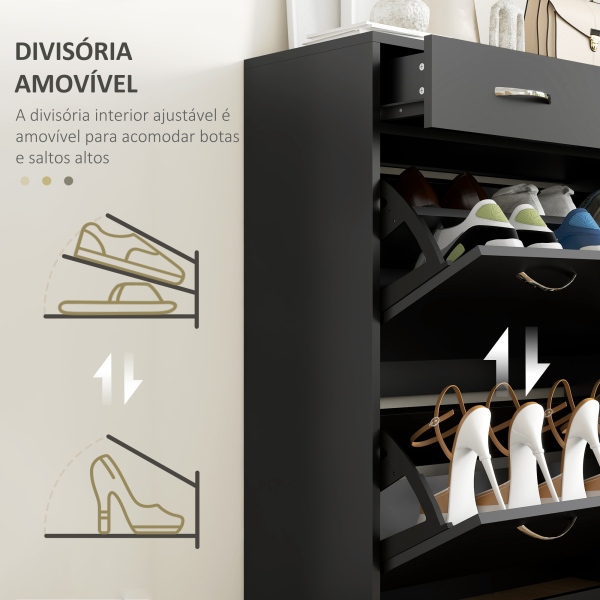 HOMCOM Sapateira Estreito com 2 Compartimentos e 2 Gavetas para 12 Pares de Sapatos 80x30x91,5 cm Preto - Image 6