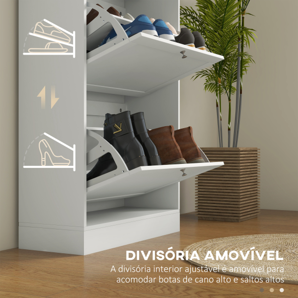 HOMCOM Móvel Sapateira de Entrada com 3 Gavetas Basculantes e Prateleiras Ajustáveis para 18 Pares de Sapatos 60x23,5x115 cm Branco - Image 6