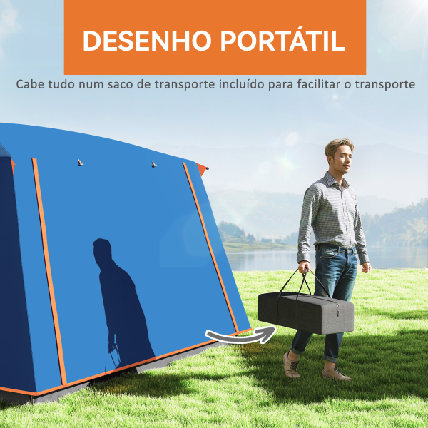 Outsunny Tenda de Campismo Familiar para 4-6 Pessoas com 2 Quartos Alpendre Impermeável 3000 mm Anti-UV 430x305x195 cm Azul - Image 7