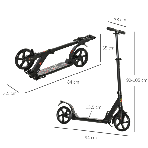 HOMCOM Trotinette dobravel com o guiador ajustável da altura trotinete para adultos e crianças acima de 14 anos carga 100 kg - Image 3