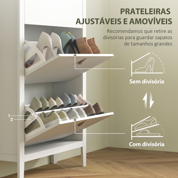 HOMCOM Sapateira para Entrada com 3 Gavetas Prateleiras Ajustáveis e Puxadores em PU para 21 Pares de Sapatos 80x24x131 cm Branco - Image 5