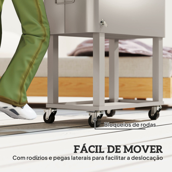 Outsunny Carrinho Refrigerador de Bebidas de 56L com Rodas Abridor de Garrafas e Prateleira para Pátio Festas 67x35x80 cm Cinzento Claro - Image 7