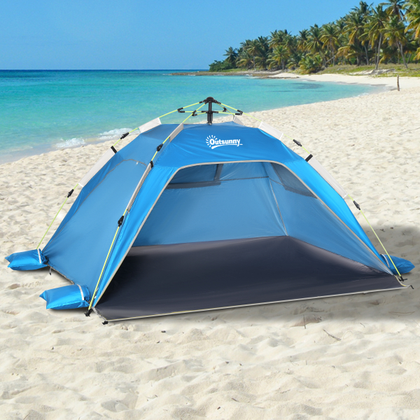 Outsunny Tenda de Praia Dobrável Tenda de Praia Pop-up 1-2 Pessoas com 2 Portas 2 Janelas e Bolsa de Transporte 220x173x120 cm Azul - Image 2