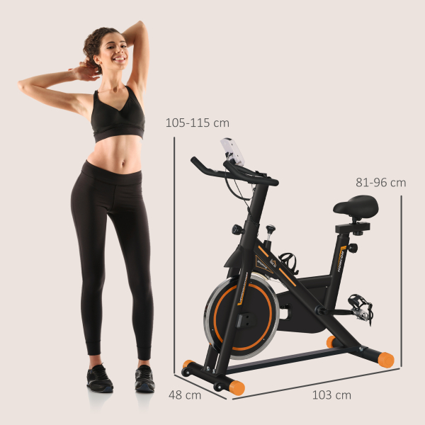 HOMCOM Bicicleta Estática com Resistência Ajustável Volante de Inércia de 8kg Ecrã LCD Assento e Guiador Ajustáveis 103x48x115cm Preto e Laranja - Image 3
