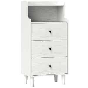 HOMCOM Cómoda com 3 Gavetas Cómoda de Quarto Estreita com Prateleiras Abertas Anti-Tombo Gaveteiro Alto 47x29x95 cm Branco Acinzentado