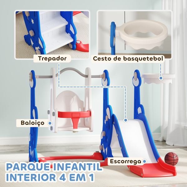 AIYAPLAY Escorrega Infantil 4 em 1 Parque Infantil com Baloiço e Escorrega Escalador Cesto de Basquetebol Temática de Foguete 147,5x160x107 cm  Multicor - Image 4