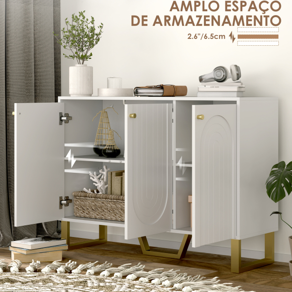 HOMCOM Aparador de 3 Portas Aparador Moderno para Sala de Estar com Prateleiras Ajustáveis Móvel para TV até 50 Polegadas 106,5x35x77,5 cm Branco - Image 4