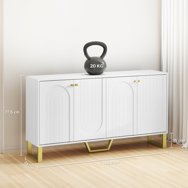 HOMCOM Aparador Moderno para Sala de Estar com Prateleiras Ajustáveis e Pés Dourados Móvel para TV até 65 Polegadas 140,8x35x77,5 cm Branco - Image 3