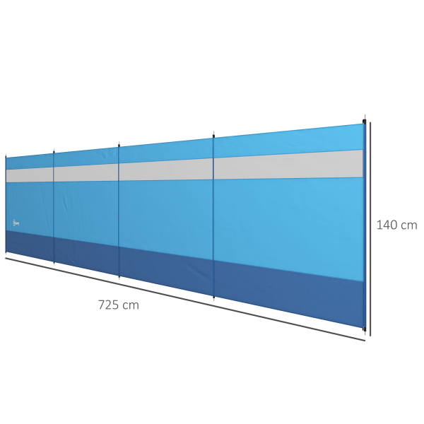 Outsunny Corta Vento para Campismo de 4 Painéis 725x140 cm com Painel Superior Transparente Postes de Aço Estacas e Bolsa de Transporte Azul - Image 3