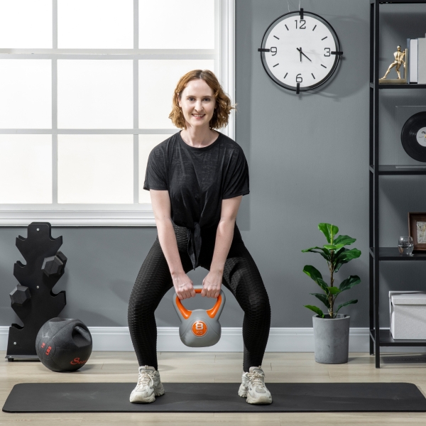 SPORTNOW Kettlebell 8kg Peso Russo com Revestimento de PU e Enchimento de Areia para Treinamento 20x14x24cm Laranja e Cinza - Image 2