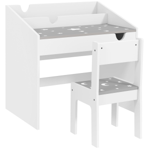 AIYAPLAY Conjunto de Secretária e Cadeira para Crianças com Gaveta Amovível e Compartimento para Dormitório Sala de Jogos Cinza e Branco