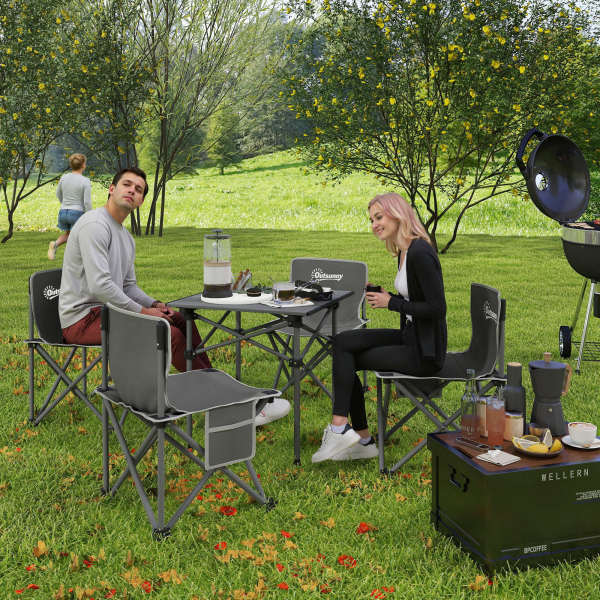 Outsunny Conjunto de Mesa e Cadeiras de Campismo Dobráveis e Portáteis Inclui 1 Mesa 55x51x50 cm e 4 Cadeiras 36x36x57 cm Cinza Escuro - Image 2