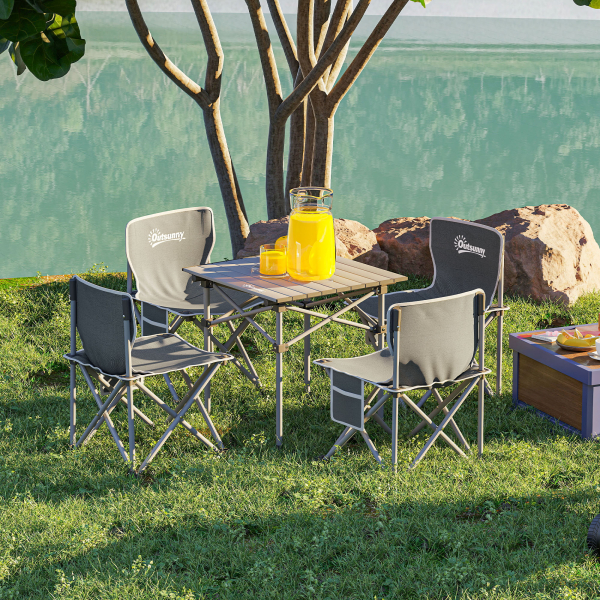 Outsunny Conjunto de Mesa e Cadeiras de Campismo Dobráveis e Portáteis Inclui 1 Mesa 55x51x50 cm e 4 Cadeiras 36x36x57 cm Cinza Escuro - Image 4