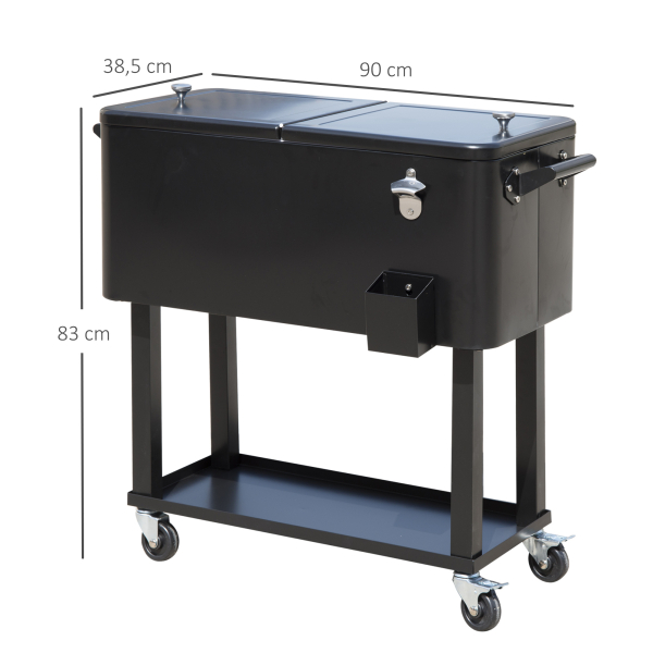 Outsunny Geleira para Bebidas Carro Refrigerado para Bebidas 75,7 L com Rodas Abridor de Garrafas e Prateleira 90x39x83 cm Preto - Image 3