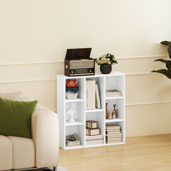 HOMCOM Estante de 3 Níveis Estante para Livros com 8 Compartimentos Desenho Vertical ou Horizontal 74,3x24x80 cm Branco - Image 7