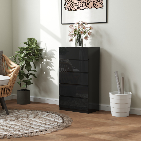HOMCOM Cómoda com 5 Gavetas de Madeira Cómoda de Dormitório Cómoda Branca para Sala de Estar Estilo Moderno 55x34x100 cm Preto - Image 8