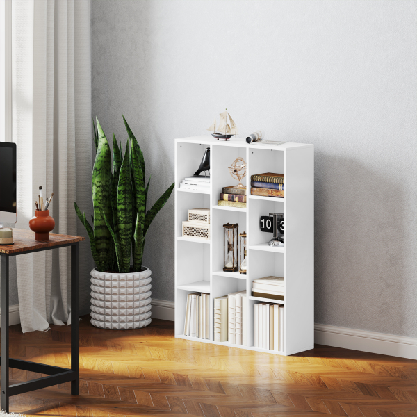 HOMCOM Estante de 3 Níveis Estante para Livros com 11 Compartimentos Desenho Vertical ou Horizontal 74,3x24x106 cm Branco - Image 8