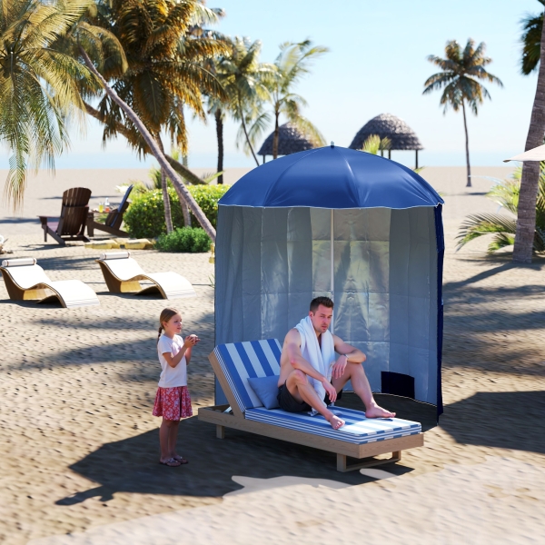 Outsunny Chapéu de Sol de Praia com Painel Lateral Ø220x220 cm com Manivela Manual 8 Hastes de Aço e Bolsa de Transporte Azul - Image 2
