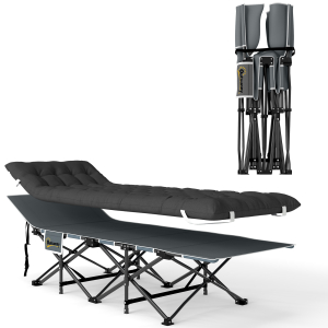 Outsunny Cama Dobrável para Campismo Portátil com Apoio para Cabeça Colchão Amovível e Bolsa de Transporte 196x68x37 cm Preto
