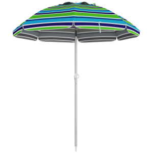 Outsunny Chapéu de Sol de Praia Ø178x205 cm com Inclinação de 45° e Altura Ajustável Abertura Manual Anti-UV Impermeável Multicolor
