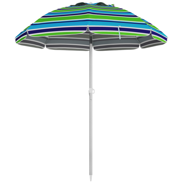 Outsunny Chapéu de Sol de Praia Ø178x205 cm com Inclinação de 45° e Altura Ajustável Abertura Manual Anti-UV Impermeável Multicolor